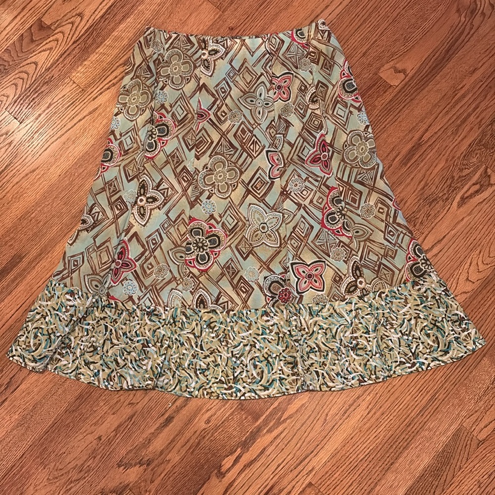 Green and brown skirt with contrasting ruffle